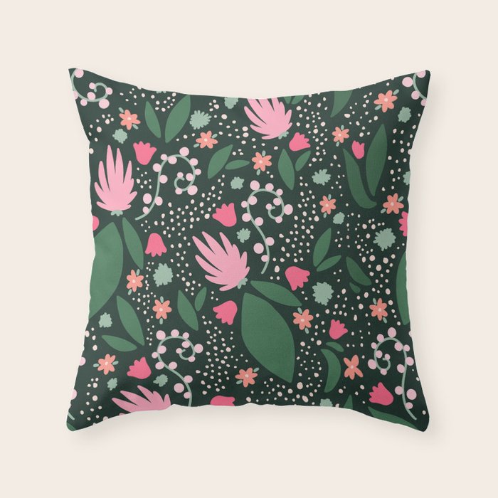 Flowers pattern in pink and green Throw Pillow Gallery Image 6