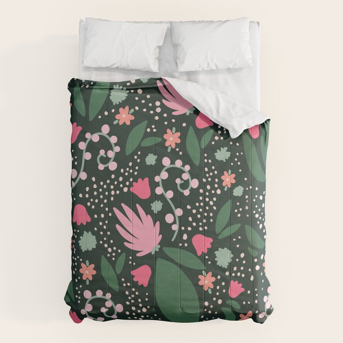 Flowers pattern in pink and green Comforter Gallery Image 1