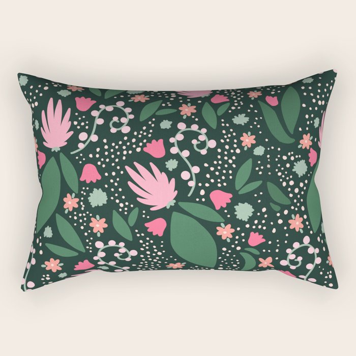 Flowers pattern in pink and green Rectangular Pillow Gallery Image 2