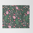 Flowers pattern in pink and green Throw Blanket Gallery Image 2