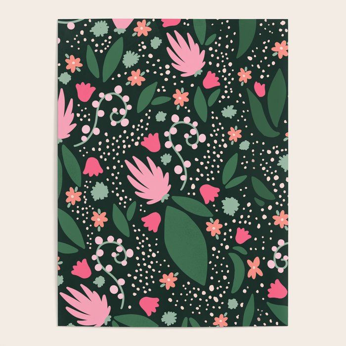 Flowers pattern in pink and green Poster Gallery Image 4