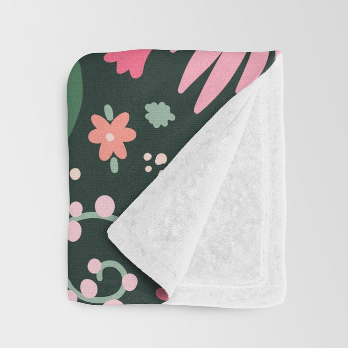 Flowers pattern in pink and green Throw Blanket Gallery Image 3