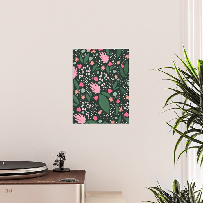 Flowers pattern in pink and green Poster Gallery Image 2