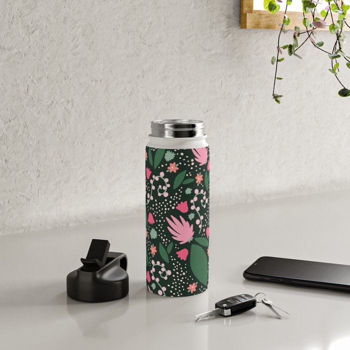 Flowers pattern in pink and green Water Bottle Gallery Image 4