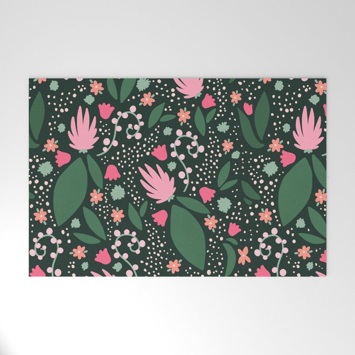 Flowers pattern in pink and green Welcome Mat Gallery Image 1