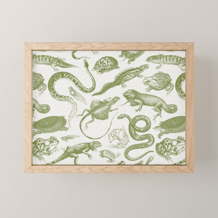 Reptiles and Amphibians Vintage Chic Monochromatic Pattern  Mini Art Print Gallery Image 1