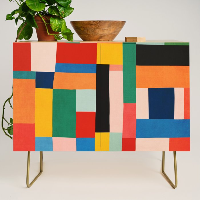 MidCentury Modern Colorful Geometric Artwork Credenza Gallery Image 1