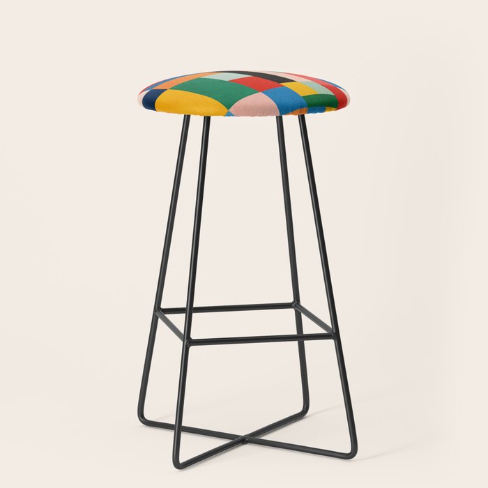 MidCentury Modern Colorful Geometric Artwork Stool Gallery Image 1