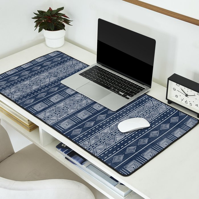 Mudcloth Inspired Navy Blue Small Scale Pattern Desk Mat Gallery Image 2