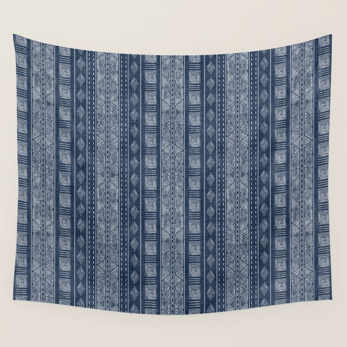 Mudcloth Inspired Navy Blue Small Scale Pattern Wall Tapestry Gallery Image 4