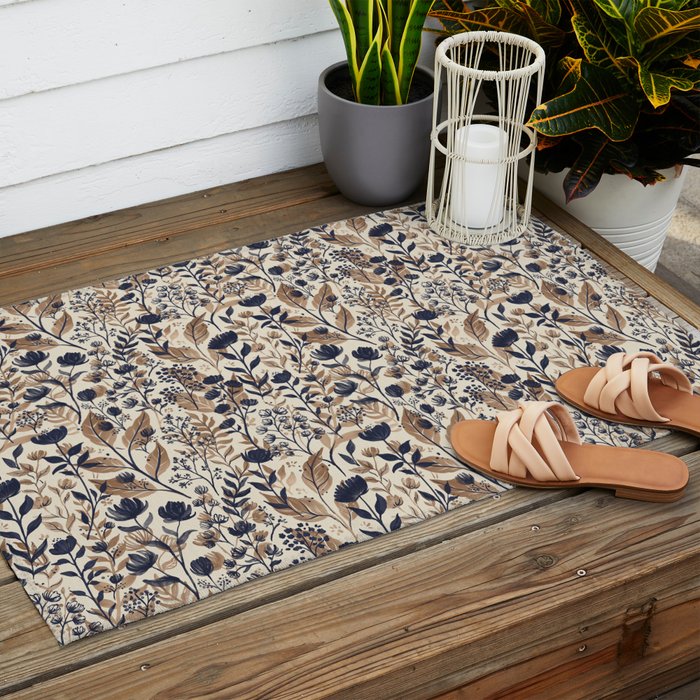Moody Blooms Dark Neutral Outdoor Rug Gallery Image 2