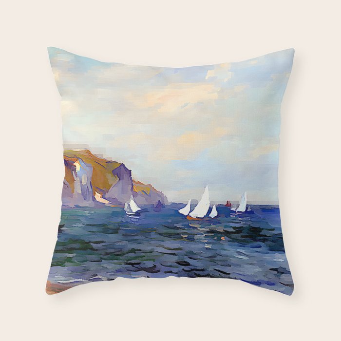 Claude Monet - Cliffs and Sailboats at Pourville Throw Pillow Gallery Image 1