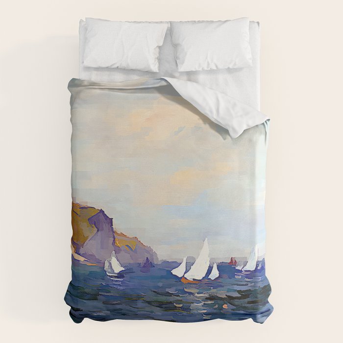 Claude Monet - Cliffs and Sailboats at Pourville Duvet Cover Gallery Image 1