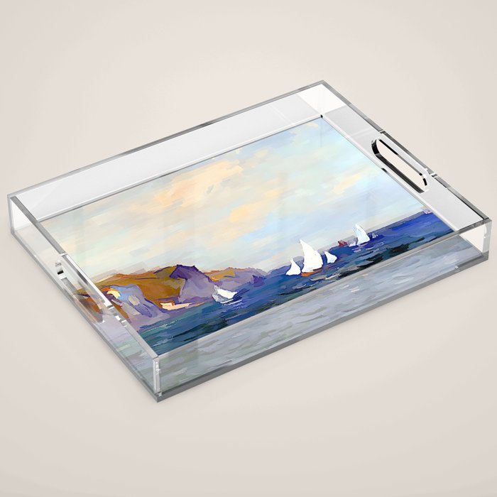 Claude Monet - Cliffs and Sailboats at Pourville Acrylic Tray Gallery Image 1