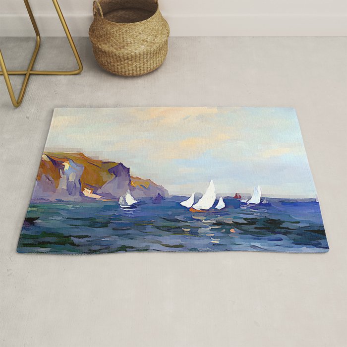 Claude Monet - Cliffs and Sailboats at Pourville Rug Gallery Image 1