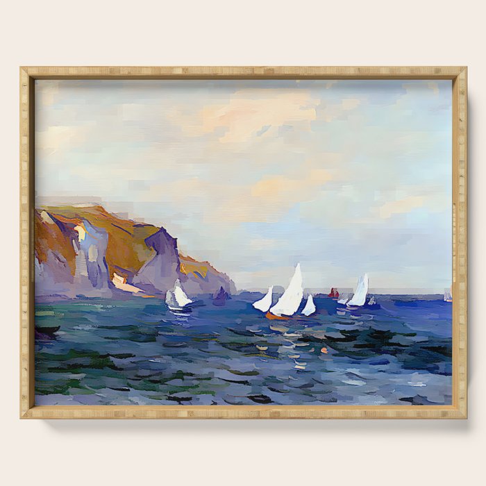 Claude Monet - Cliffs and Sailboats at Pourville Serving Tray Gallery Image 1