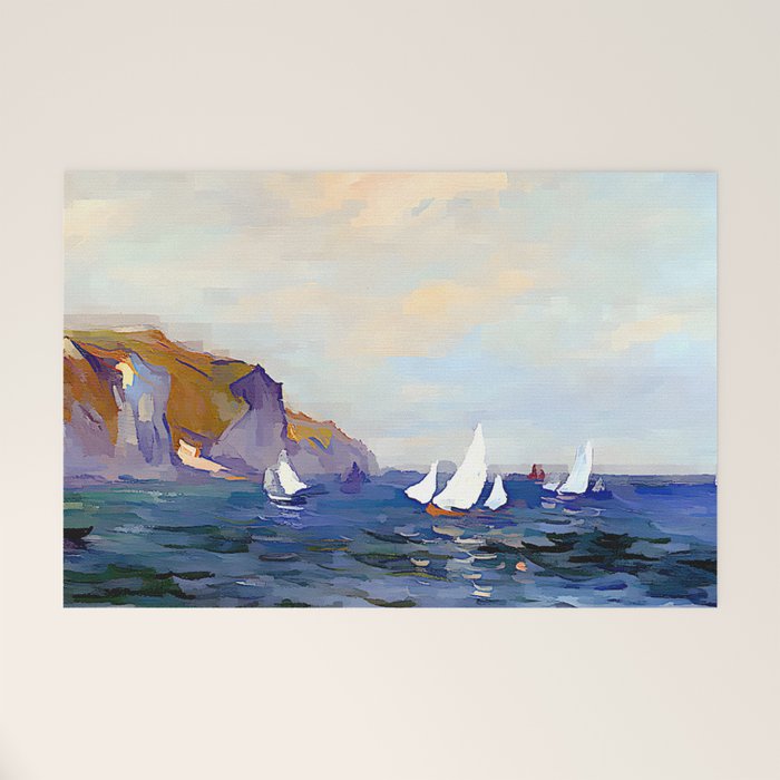Claude Monet - Cliffs and Sailboats at Pourville Welcome Mat Gallery Image 1