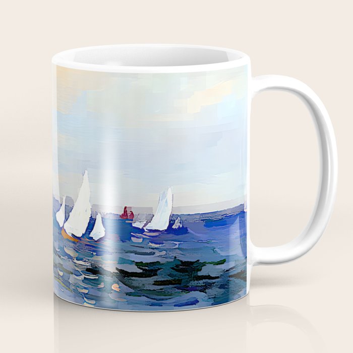 Claude Monet - Cliffs and Sailboats at Pourville Coffee Mug Gallery Image 1