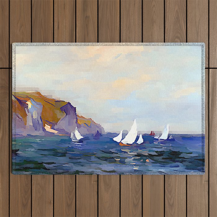 Claude Monet - Cliffs and Sailboats at Pourville Outdoor Rug Gallery Image 1