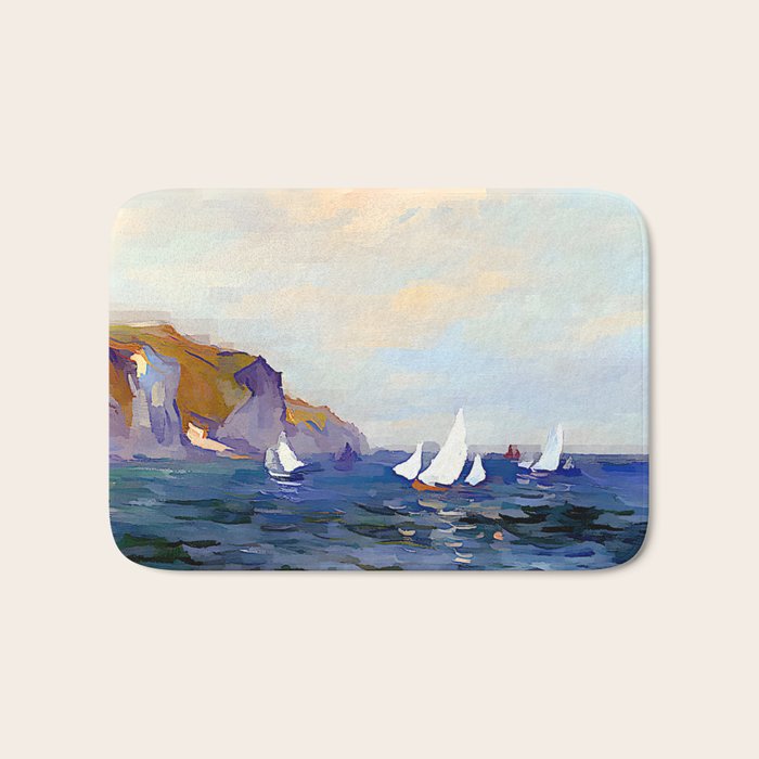 Claude Monet - Cliffs and Sailboats at Pourville Bath Mat Gallery Image 1