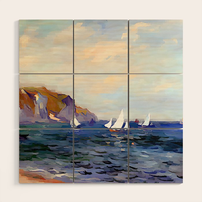 Claude Monet - Cliffs and Sailboats at Pourville Wood Wall Art Gallery Image 1