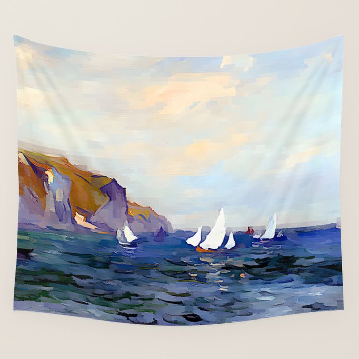 Claude Monet - Cliffs and Sailboats at Pourville Wall Tapestry Gallery Image 1
