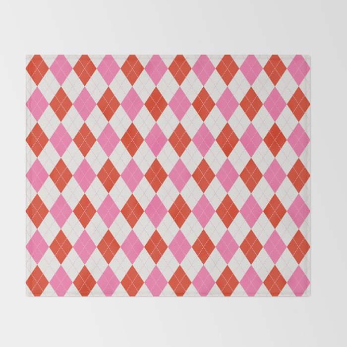 Pink and Red Argyle Throw Blanket Gallery Image 2