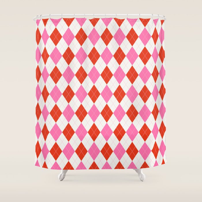 Pink and Red Argyle Shower Curtain Gallery Image 1