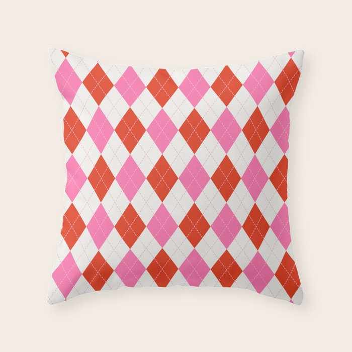 Pink and Red Argyle Throw Pillow Gallery Image 6
