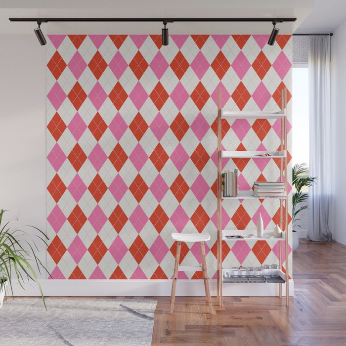 Pink and Red Argyle Wall Mural Gallery Image 1