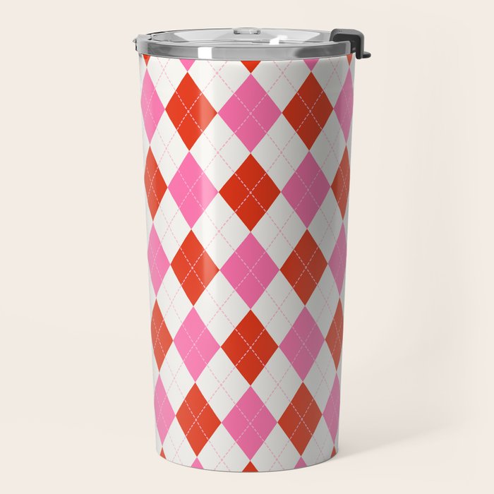 Pink and Red Argyle Travel Mug Gallery Image 2