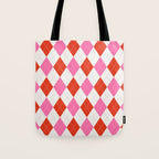Pink and Red Argyle Tote Bag Gallery Image 1