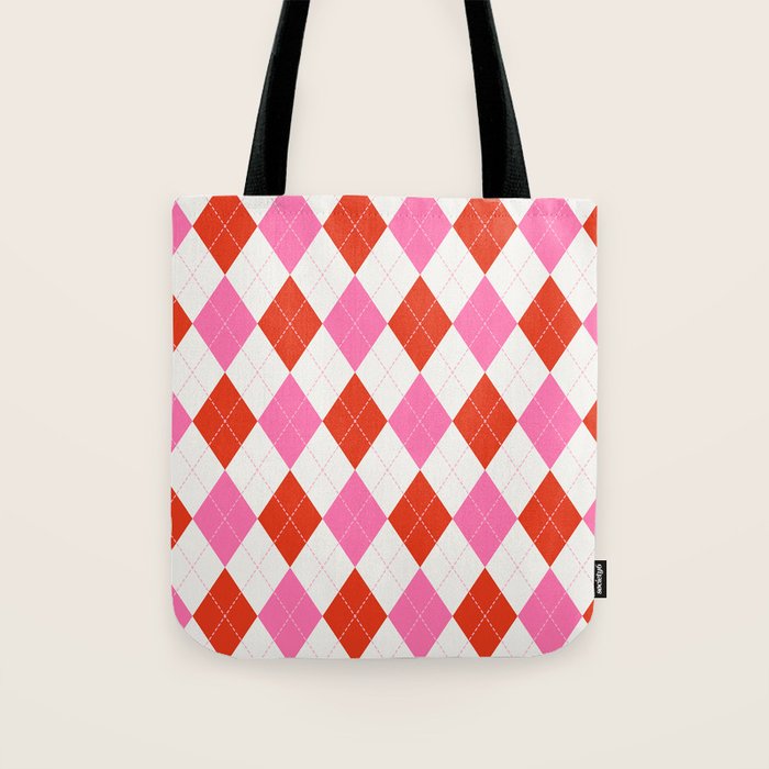 Pink and Red Argyle Tote Bag Gallery Image 1