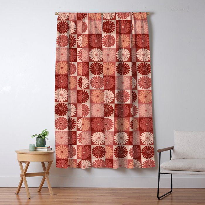 Retro Flowers Check Pattern XI Window Curtain Gallery Image 1