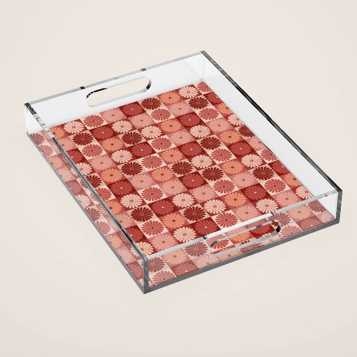 Retro Flowers Check Pattern XI Acrylic Tray Gallery Image 1