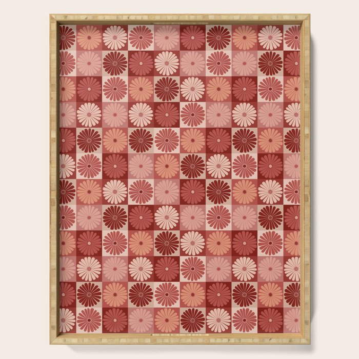 Retro Flowers Check Pattern XI Serving Tray Gallery Image 1