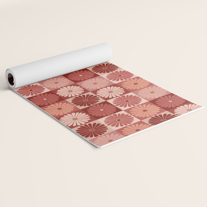 Retro Flowers Check Pattern XI Yoga Mat Gallery Image 2