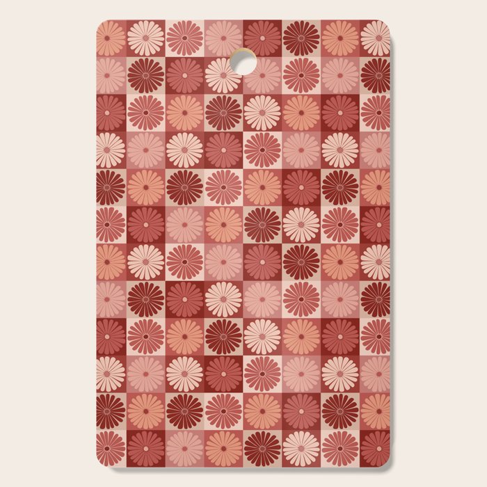 Retro Flowers Check Pattern XI Cutting Board Gallery Image 1