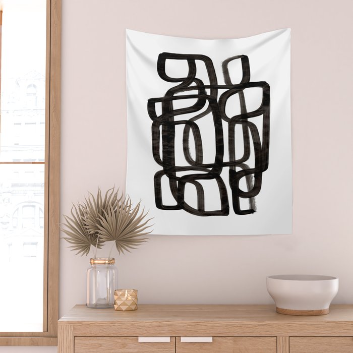 'Writing On The Wall' Mid Century Modern Fun Abstract Shapes  Wall Tapestry Gallery Image 2