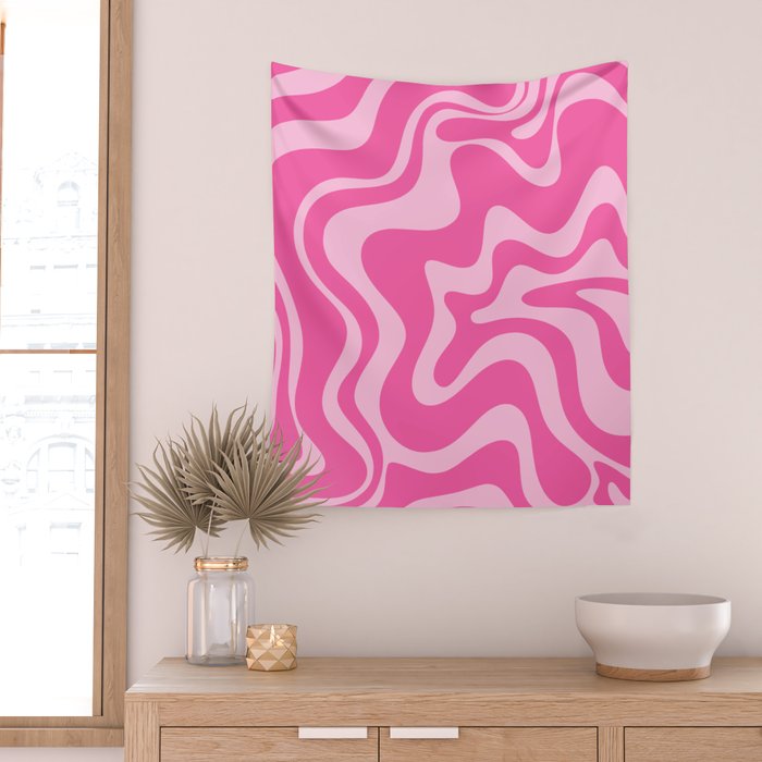 Retro Liquid Swirl Abstract Pattern in Y2K Pink on Pink Wall Tapestry Gallery Image 2