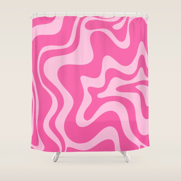 Retro Liquid Swirl Abstract Pattern in Y2K Pink on Pink Shower Curtain Gallery Image 1