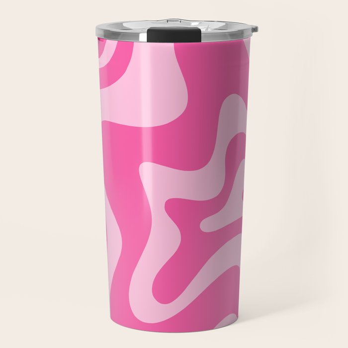 Retro Liquid Swirl Abstract Pattern in Y2K Pink on Pink Travel Mug Gallery Image 1