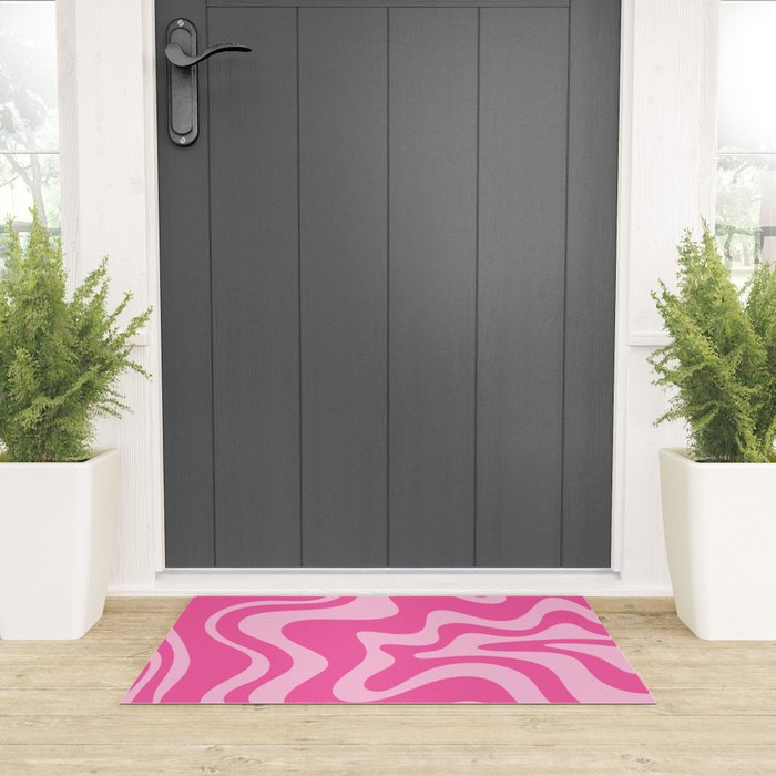 Retro Liquid Swirl Abstract Pattern in Y2K Pink on Pink Welcome Mat Gallery Image 3