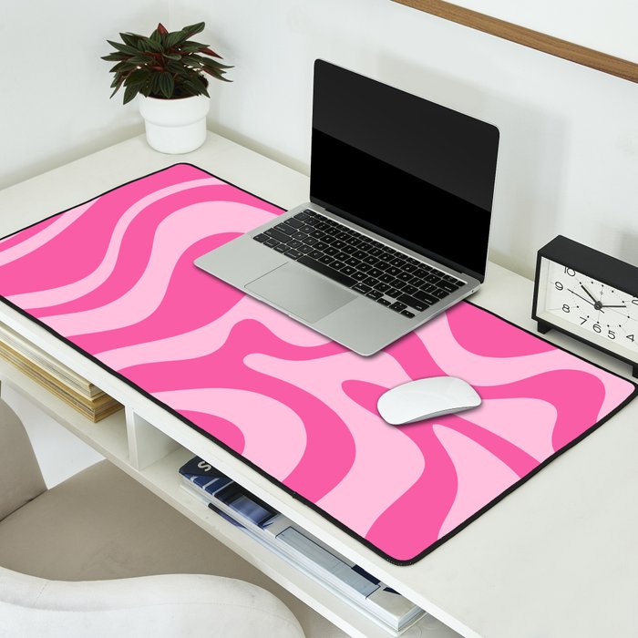 Retro Liquid Swirl Abstract Pattern in Y2K Pink on Pink Desk Mat Gallery Image 2