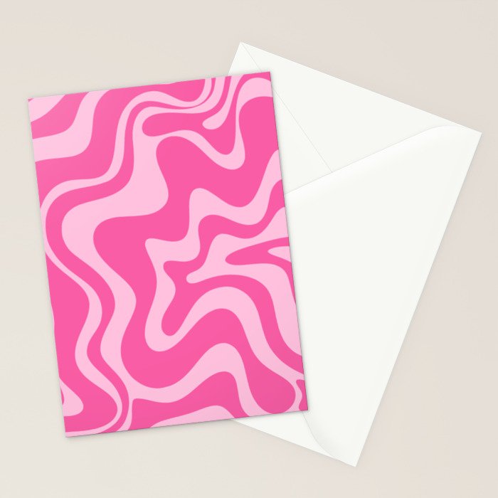 Retro Liquid Swirl Abstract Pattern in Y2K Pink on Pink Stationery Card Gallery Image 2