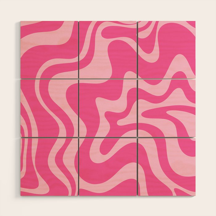 Retro Liquid Swirl Abstract Pattern in Y2K Pink on Pink Wood Wall Art Gallery Image 1