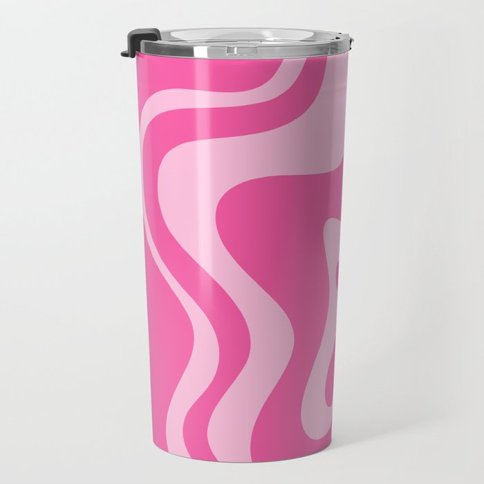 Retro Liquid Swirl Abstract Pattern in Y2K Pink on Pink Travel Mug Gallery Image 3