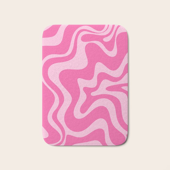 Retro Liquid Swirl Abstract Pattern in Y2K Pink on Pink Bath Mat Gallery Image 1
