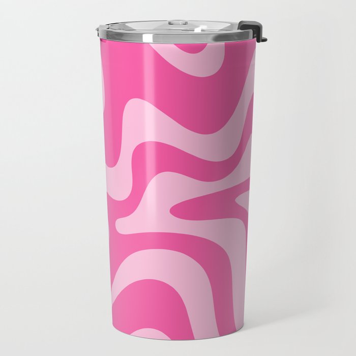 Retro Liquid Swirl Abstract Pattern in Y2K Pink on Pink Travel Mug Gallery Image 2