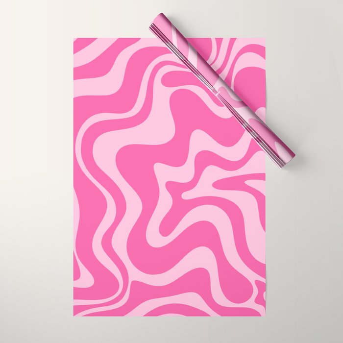 Retro Liquid Swirl Abstract Pattern in Y2K Pink on Pink Wrapping Paper Gallery Image 1